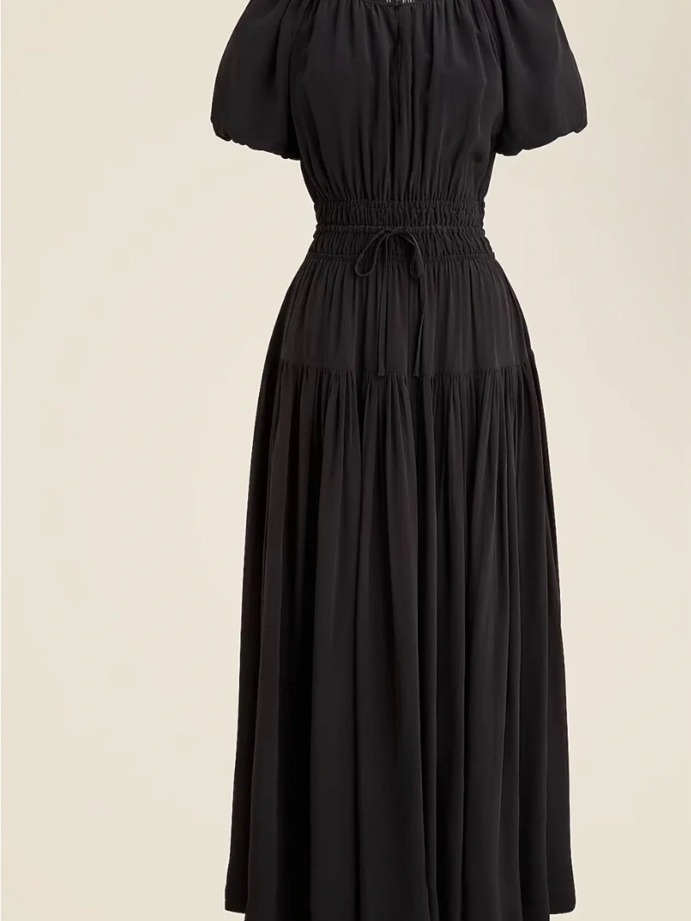 J. Crew Elena Puff-Sleeve Dress Black Crepe de Chine Maxi Sz. M $188 CA679 NEW